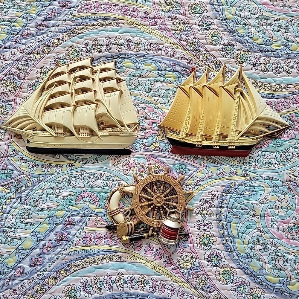 Vintage Burwood Clipper Ships Wall Hanging Set of 3 Nautical Decor